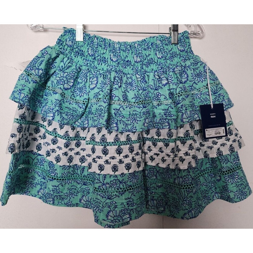 Roller Rabbit skirt Target Teal White floral Tiered Ruffle mini NWT peasant boho